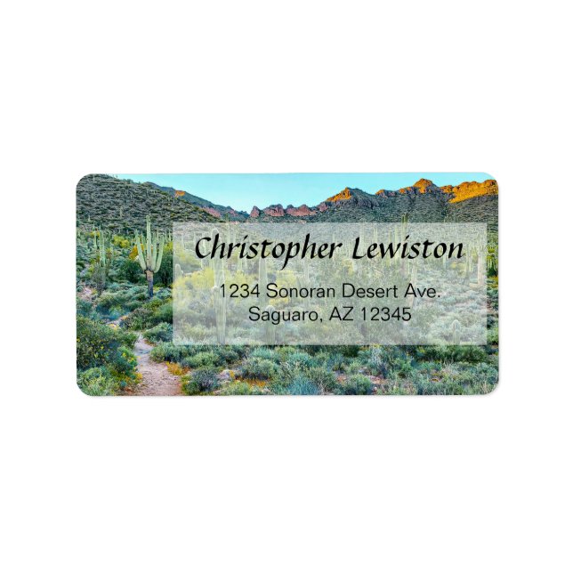 Arizona Desert Hiking Trail Saguaro Cactus Forest Label (Front)