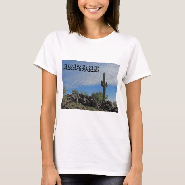 Arizona Desert Landscape Saguaro Cactus Photo T-Shirt (Front)