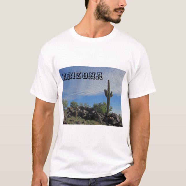 Arizona Desert Landscape Saguaro Cactus Photo T-Shirt (Front)