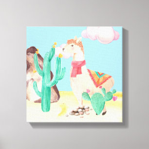 Arizona Desert LIama Cactus Flowers Nature Canvas Print