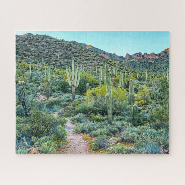 Arizona Desert Saguaro Cactus Forest Hiking Trail Jigsaw Puzzle (Horizontal)