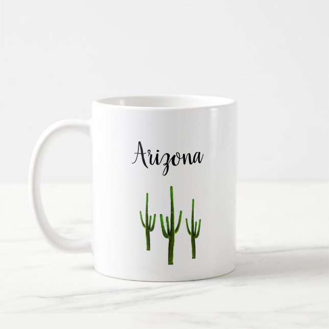 Arizona Desert Saguaro Cactus Typography  Coffee Mug (Left)