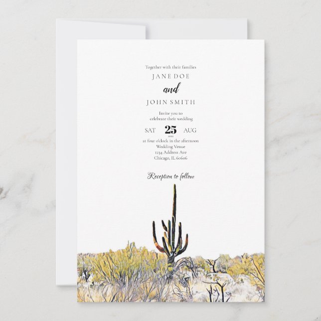 Arizona Desert Saguaro Wedding Invitation (Front)