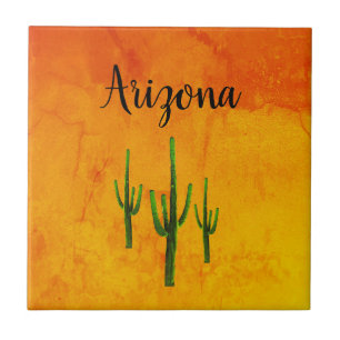 Arizona Desert Southwest Cactus Typography  Tile