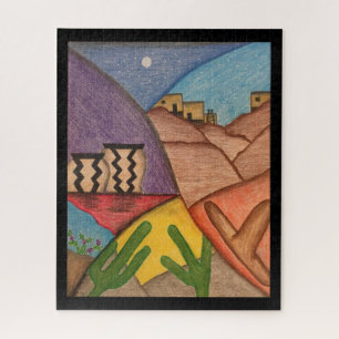 Arizona Desert Southwest Collage Folk Art Jigsaw Puzzle