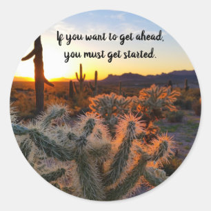 Arizona Desert Sunset Cactus Inspirational Saying Classic Round Sticker