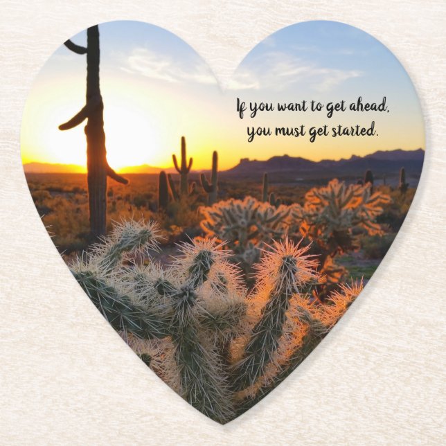 Arizona Desert Sunset Cactus Inspirational Saying Paper Coaster (Front)
