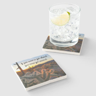 Arizona Desert Sunset Cactus Inspirational Saying Stone Coaster