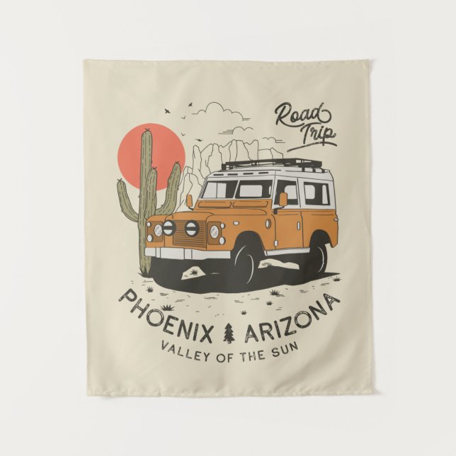 Arizona Desert Sunset Road Trip Cactus Phoenix Tapestry (Front)