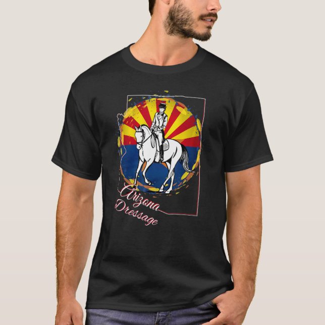 Arizona Dressage Horse and Rider with State Flag T-Shirt (Front)