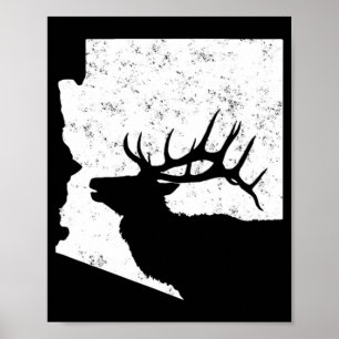 Arizona Elk Hunting Bull Elk AZ State Shape Poster