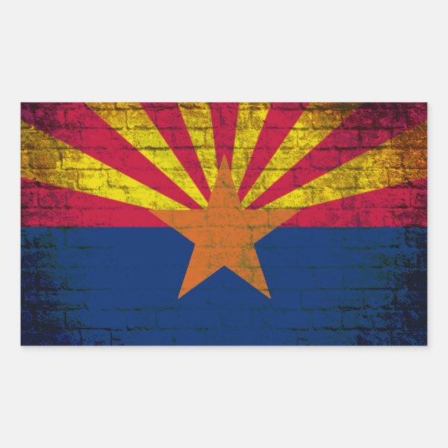Arizona flag grunge brick wall rectangle sticker (Front)