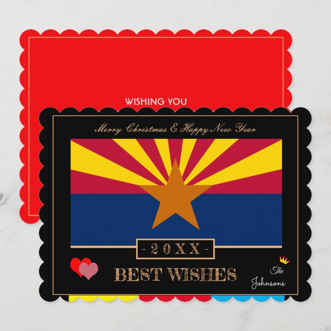 Arizona Flag & Happy New Year /Best Wishes USA Holiday Card (Front/Back)