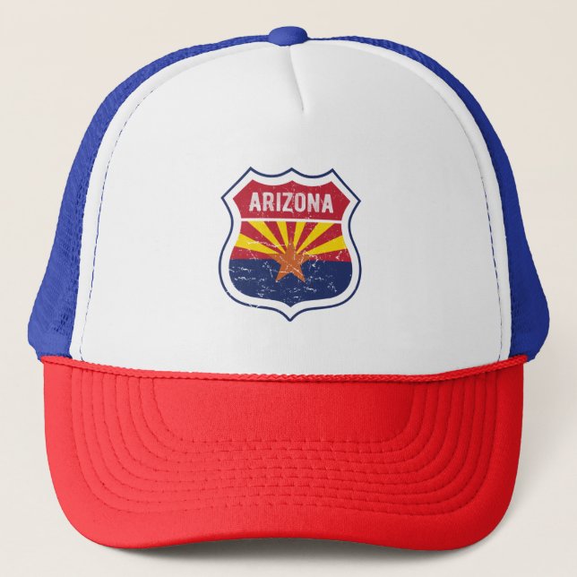 Arizona Flag Route 66 Poster Acrylic Print Triptyc Trucker Hat (Front)