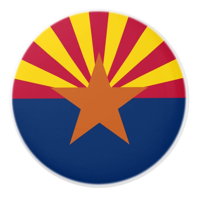 Arizona Flag: Setting Star Sun, The Copper State Ceramic Knob (Front)
