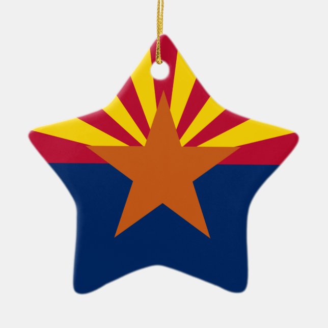 Arizona Flag: Setting Star Sun, The Copper State Ceramic Tree Decoration (Front)