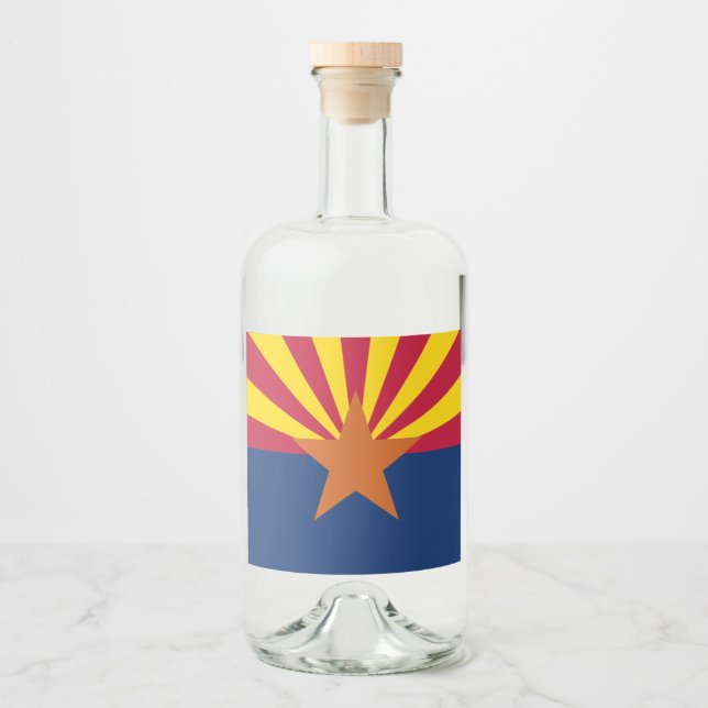 Arizona Flag: Setting Star Sun, The Copper State Liquor Bottle Label (Front)