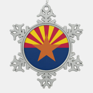 Arizona Flag: Setting Star Sun, The Copper State Snowflake Pewter Christmas Ornament