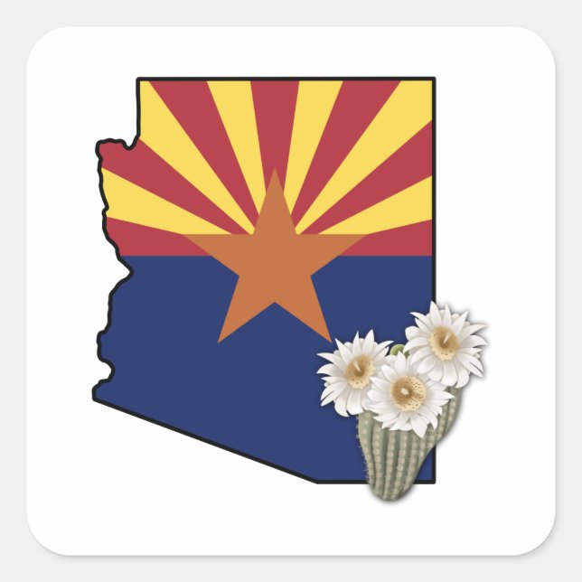 Arizona Flag State Flower Saguaro Cactus Blossom Square Sticker (Front)