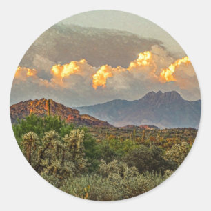 Arizona Four Peaks Mountain Colourful Clouds Sunse Classic Round Sticker
