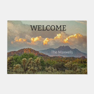 Arizona Four Peaks Mountain Colourful Clouds Sunse Doormat