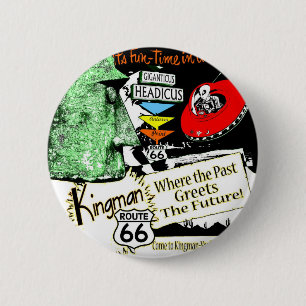 Arizona Fun-Time 1950s style Alien UFO Route 66 6 Cm Round Badge