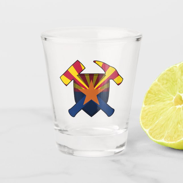 Arizona Geologist's Rock Hammer Logo Shot Glass (Front)