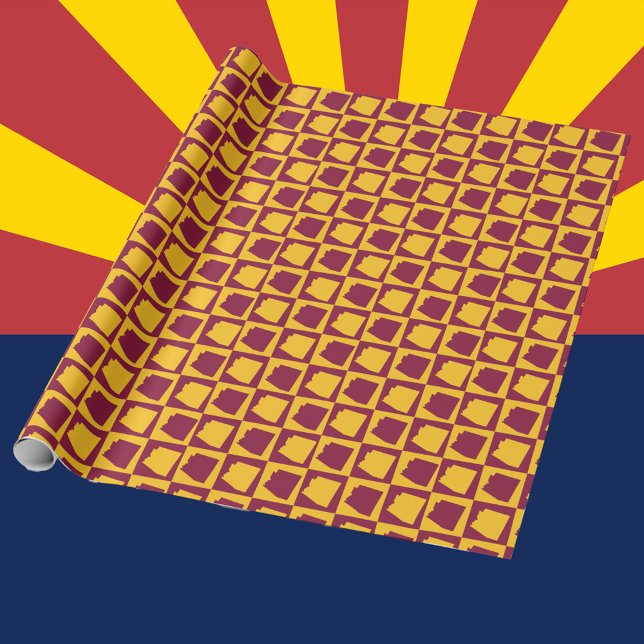 Arizona Geometric Pop Art Maroon and Gold Pattern Wrapping Paper (A maroon and gold pattern featuring Arizona on wrapping paper.)