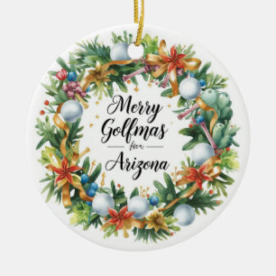 Arizona Golf Christmas Greeting with Golf Wreath Ceramic Tree Decoration
