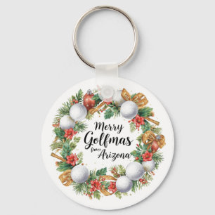 Arizona Golf Christmas Greeting with Golf Wreath  Key Ring