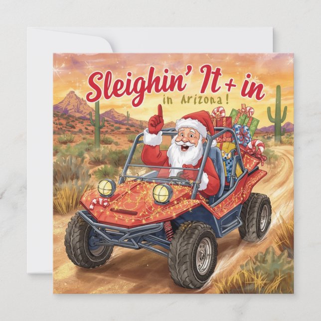 Arizona Golf Christmas Santa Golfer driving cart Holiday Card (Front)