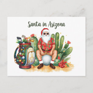Arizona Golf in Desert Christmas Cactus Santa Holiday Postcard