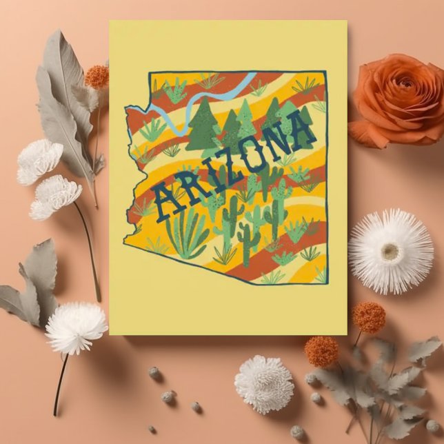 Arizona Illustrated Map Postcard (Illustrated postcard Arizona State Map. Customize with your own text and change the background color)