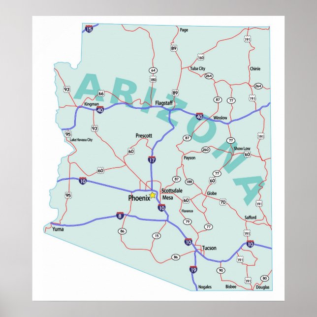 Arizona Interstate Map Print (Front)