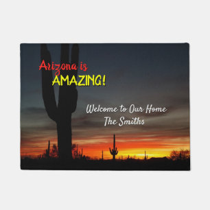 "Arizona is Amazing!" Sunset Sonoran Desert Cactus Doormat