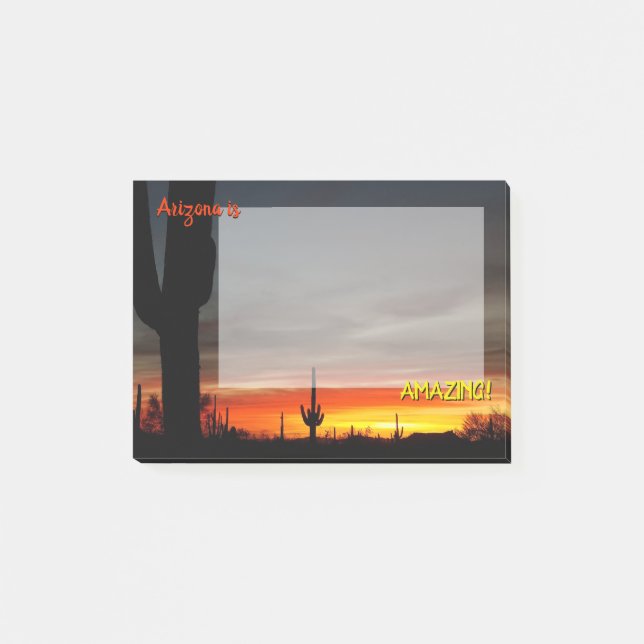 "Arizona is Amazing!" Sunset Sonoran Desert Cactus Post-it Notes (Front)