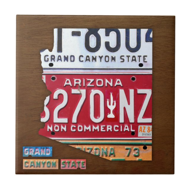 Arizona License Plate Map Ceramic Tile V2 (Front)