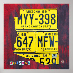 Arizona License Plate Map Poster