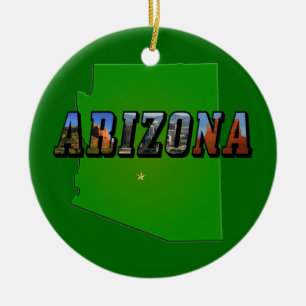 Arizona Map and Picture Text Ceramic Tree Decoration