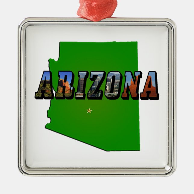 Arizona Map and Picture Text Metal Tree Decoration (Front)