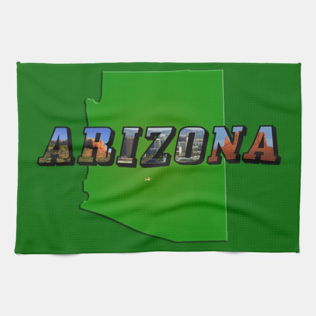 Arizona Map and Picture Text Tea Towel (Horizontal)