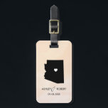 Arizona Map Wedding Luggage Tag with Couple's Name<br><div class="desc">These state luggage tags make the perfect wedding gift tags or welcome bag tags. Tie it to your gift instead of a typical paper gift tag, and they can use it for months and years to come. Tags have a peach apricot watercolor background. To place the heart at the wedding...</div>