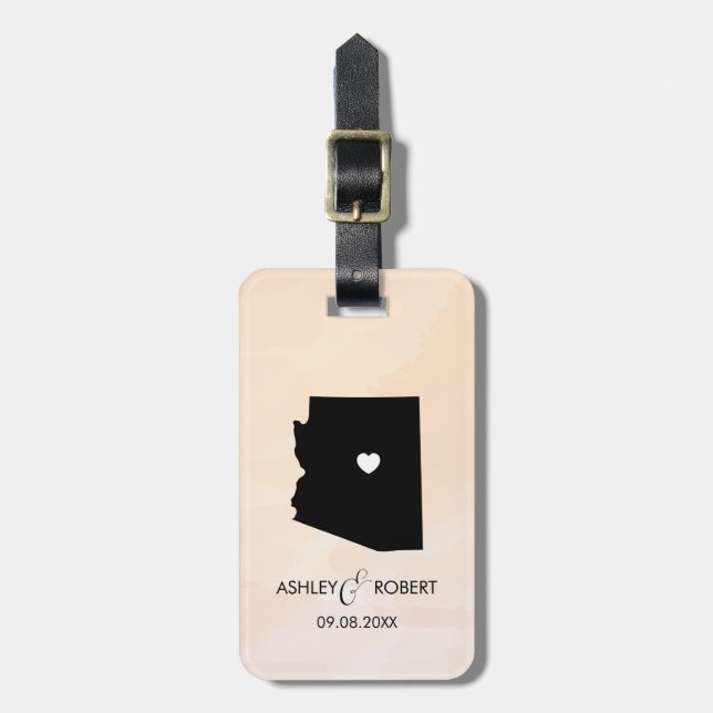 Arizona Map Wedding Luggage Tag with Couple's Name (Front Vertical)