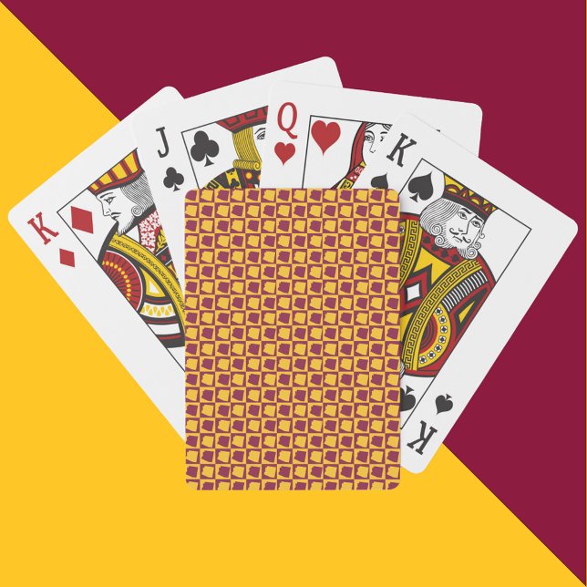 Arizona Maroon and Gold Checkerboard Pattern Playing Cards (A deck of playing cards with a maroon and gold pattern featuring the US state of Arizona)