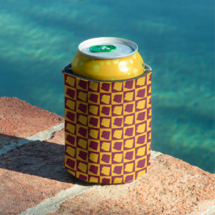Arizona Maroon and Gold Geometric Grid Pattern Can Cooler