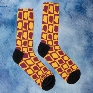 Arizona Maroon and Gold Grid Pattern Socks