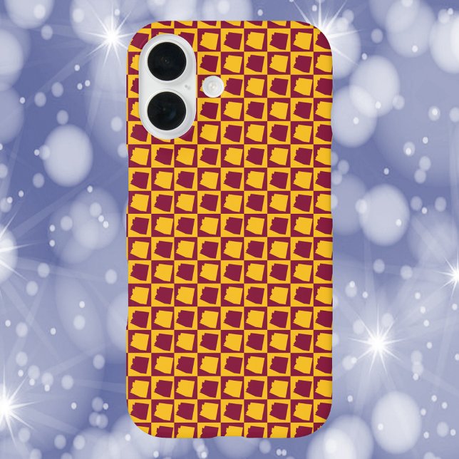 Arizona Maroon Gold Geometric Pattern Case-Mate iPhone Case (A phone case with a maroon and gold checkerboard pattern featuring Arizona.)