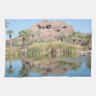 Arizona Mountain Water Reflection Photograph Tea Towel