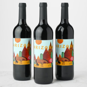 Arizona ~ Mountains, Cacti and Horse Desert Wine Label
