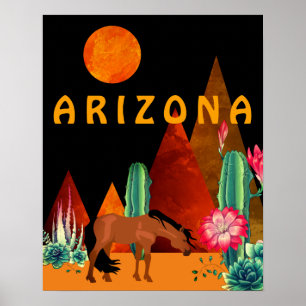 Arizona ~ Mountains, Desert, Horse and Full Moon Poster